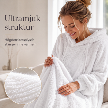 Damens lediga plyschklänning med huva för hemmabruk