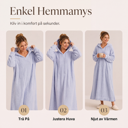 Damens lediga plyschklänning med huva för hemmabruk
