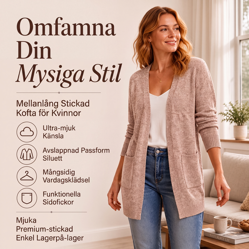 Kvinnlig ledig stickad kofta med öppen framsida