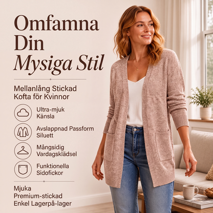 Kvinnlig ledig stickad kofta med öppen framsida