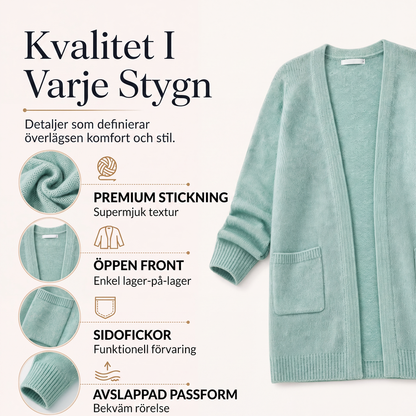 Kvinnlig ledig stickad kofta med öppen framsida