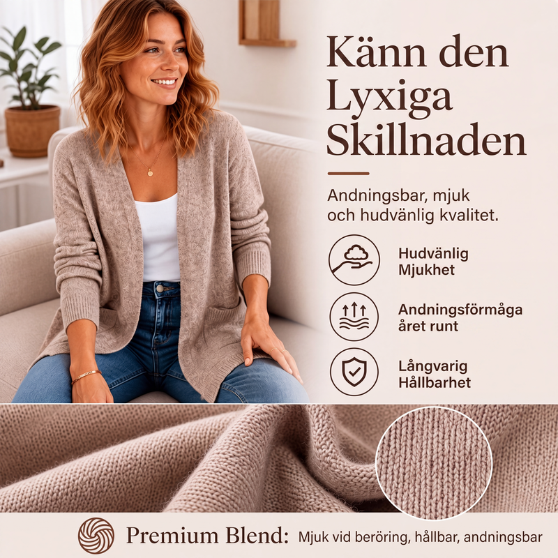 Kvinnlig ledig stickad kofta med öppen framsida
