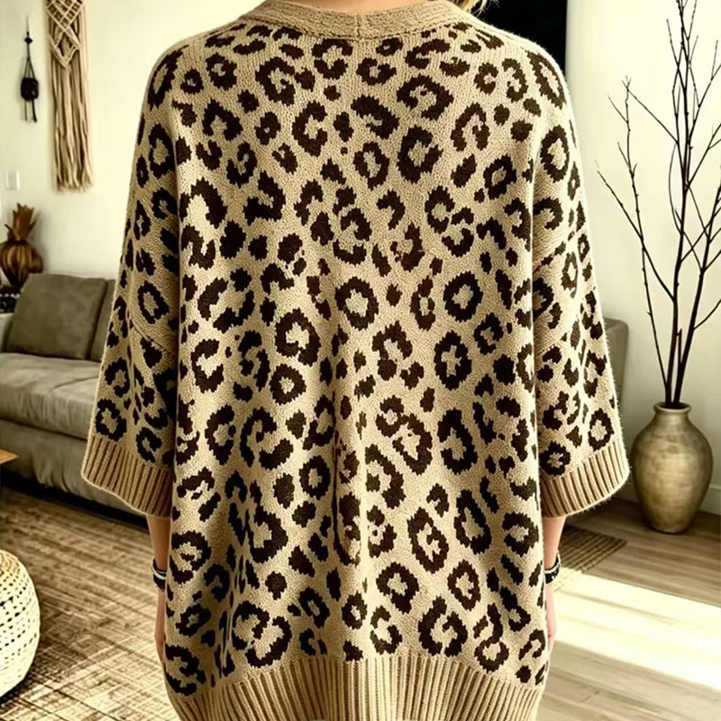 🐆Chickig leopardmönstrad stickad kofta för kvinnor