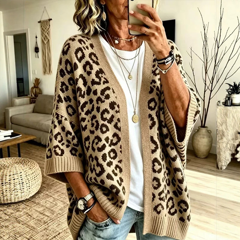 🐆Chickig leopardmönstrad stickad kofta för kvinnor