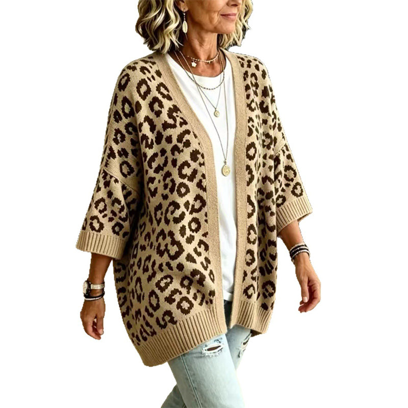 🐆Chickig leopardmönstrad stickad kofta för kvinnor