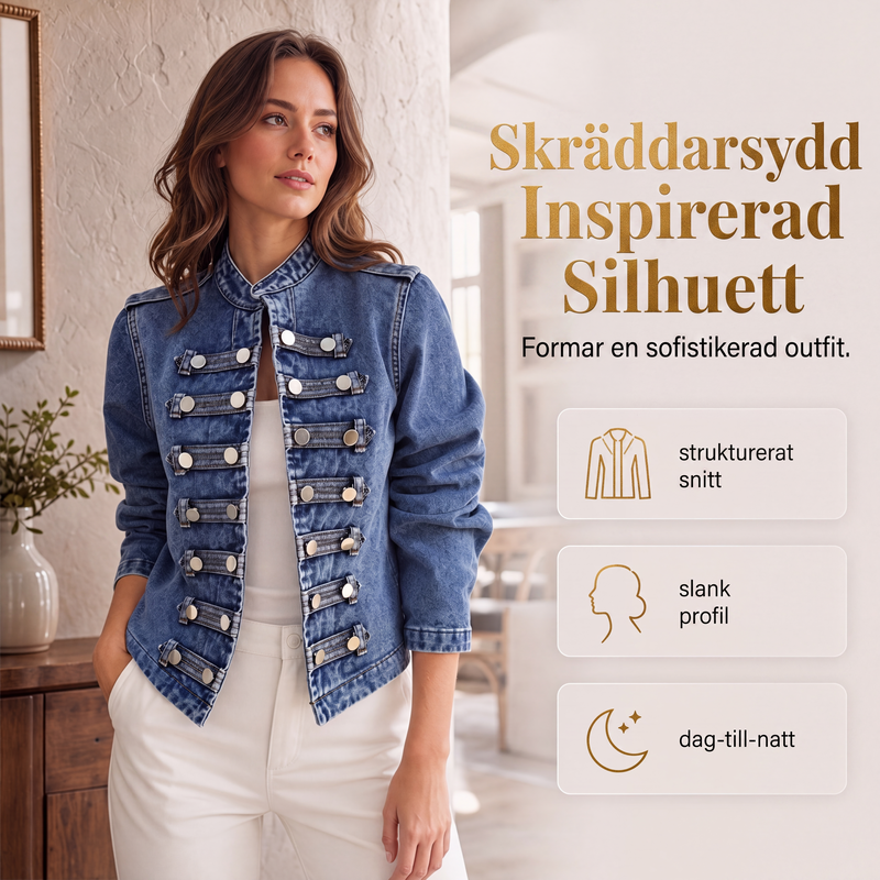 Kvinnors vintage symmetrisk knappad jeansjacka