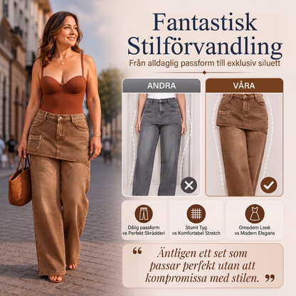 Kjol lager ovanpå denimjeans för kvinnor