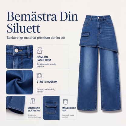 Kjol lager ovanpå denimjeans för kvinnor