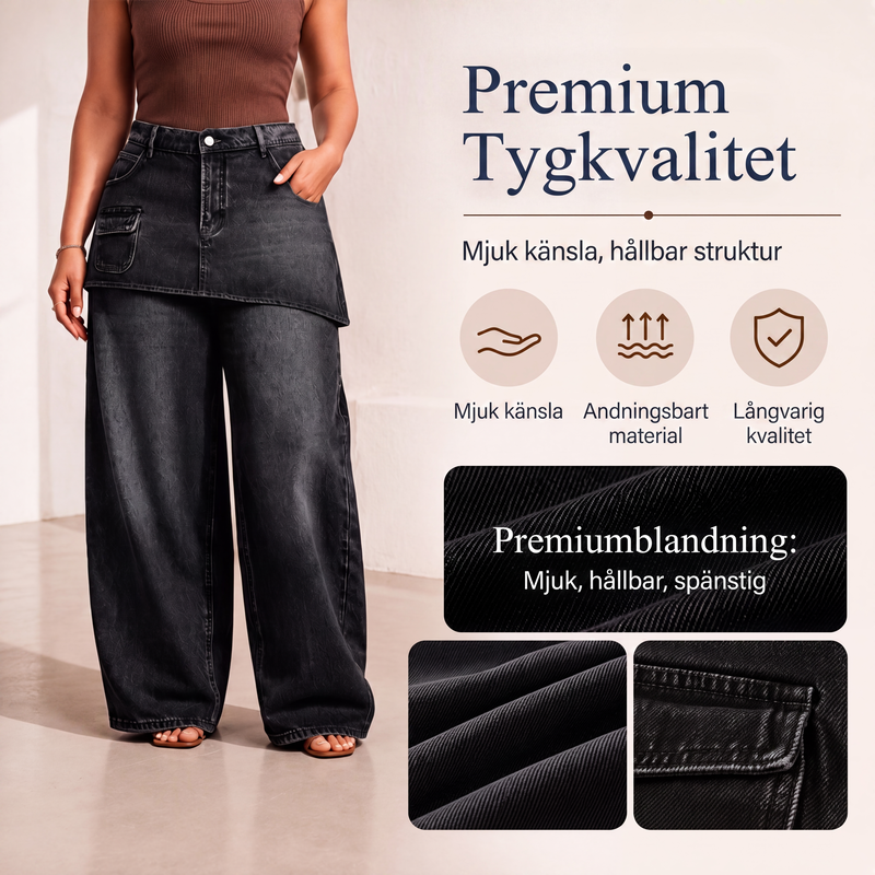 Kjol lager ovanpå denimjeans för kvinnor