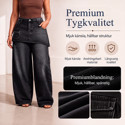 Kjol lager ovanpå denimjeans för kvinnor
