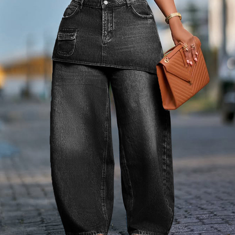 Kjol lager ovanpå denimjeans för kvinnor