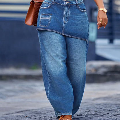 Kjol lager ovanpå denimjeans för kvinnor