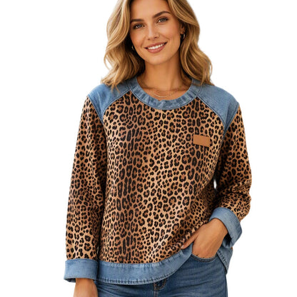 Casual tröja med rund hals och leopardmönster🐆