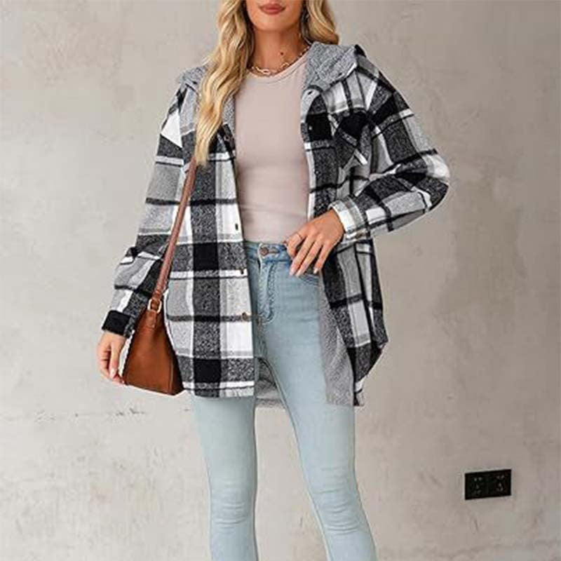 🔥Vinterrea – 50 % rabatt🔥⏰Klassisk, mysig rutig damjacka med huva🧥