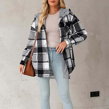 🔥Vinterrea – 50 % rabatt🔥⏰Klassisk, mysig rutig damjacka med huva🧥