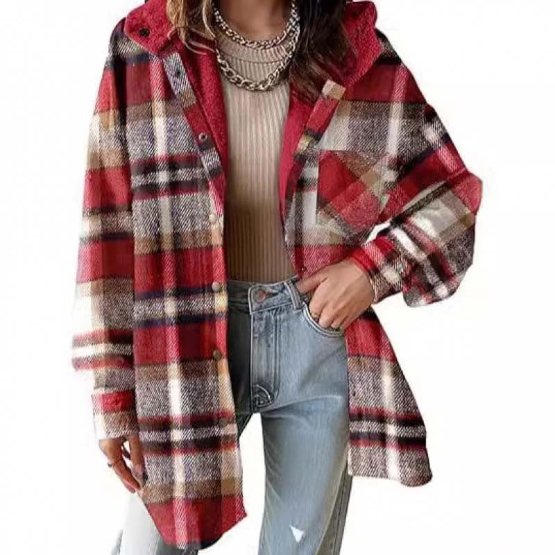🔥Vinterrea – 50 % rabatt🔥⏰Klassisk, mysig rutig damjacka med huva🧥