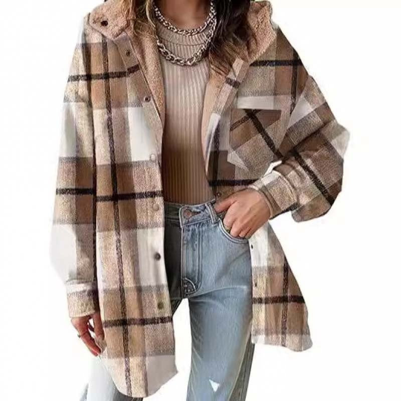 🔥Vinterrea – 50 % rabatt🔥⏰Klassisk, mysig rutig damjacka med huva🧥
