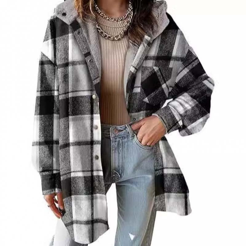 🔥Vinterrea – 50 % rabatt🔥⏰Klassisk, mysig rutig damjacka med huva🧥