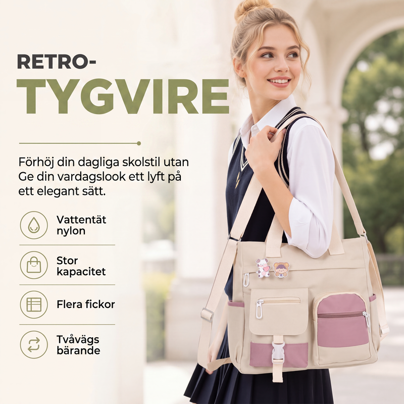 Kraftig canvas-handväska med flera fack och stor kapacitet