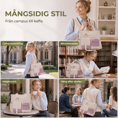 Kraftig canvas-handväska med flera fack och stor kapacitet