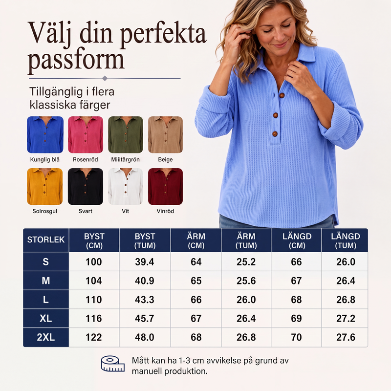 Henley-tröja med våffelstickning och långa ärmar för kvinnor