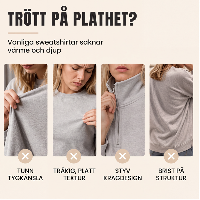Kvinnors sweatshirt i kabelstickad design med halv dragkedja