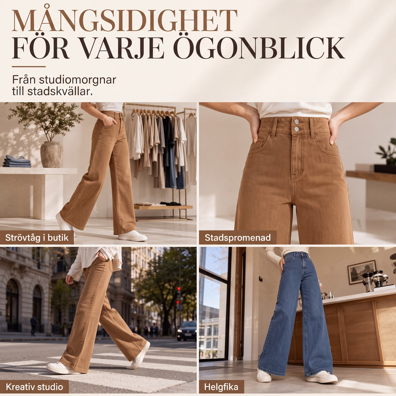 Kvinnors högmidjade vida lediga jeans