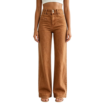 Kvinnors högmidjade vida lediga jeans
