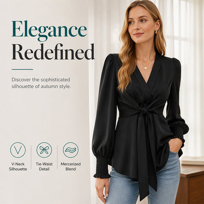 Elegant damblus med V-ringning och knytmidja