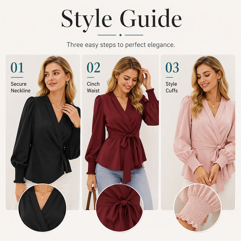 Elegant damblus med V-ringning och knytmidja