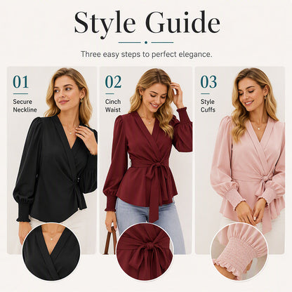 Elegant damblus med V-ringning och knytmidja