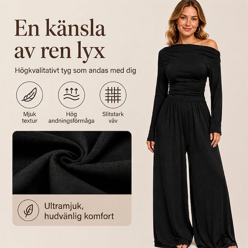 Byxdräkt med off-shoulder och vida ben för kvinnor