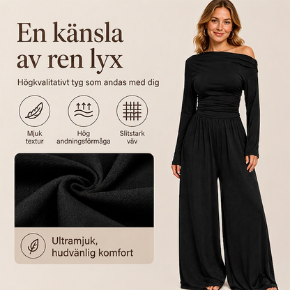 Byxdräkt med off-shoulder och vida ben för kvinnor