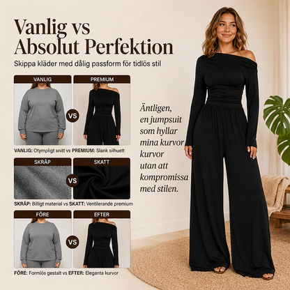 Byxdräkt med off-shoulder och vida ben för kvinnor