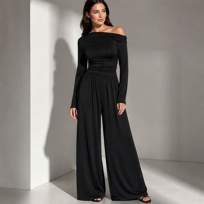 Byxdräkt med off-shoulder och vida ben för kvinnor