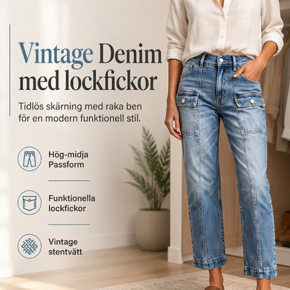 Högmidjade stretchiga raka jeans för kvinnor