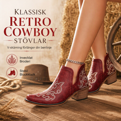 Kvinnors retro V-ringade kängor med blockhäl Martin-stövlar, stora storlekar, enfärgade och blommönstrade ankelstövlar för höst och vinter