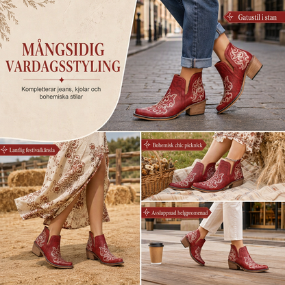 Kvinnors retro V-ringade kängor med blockhäl Martin-stövlar, stora storlekar, enfärgade och blommönstrade ankelstövlar för höst och vinter