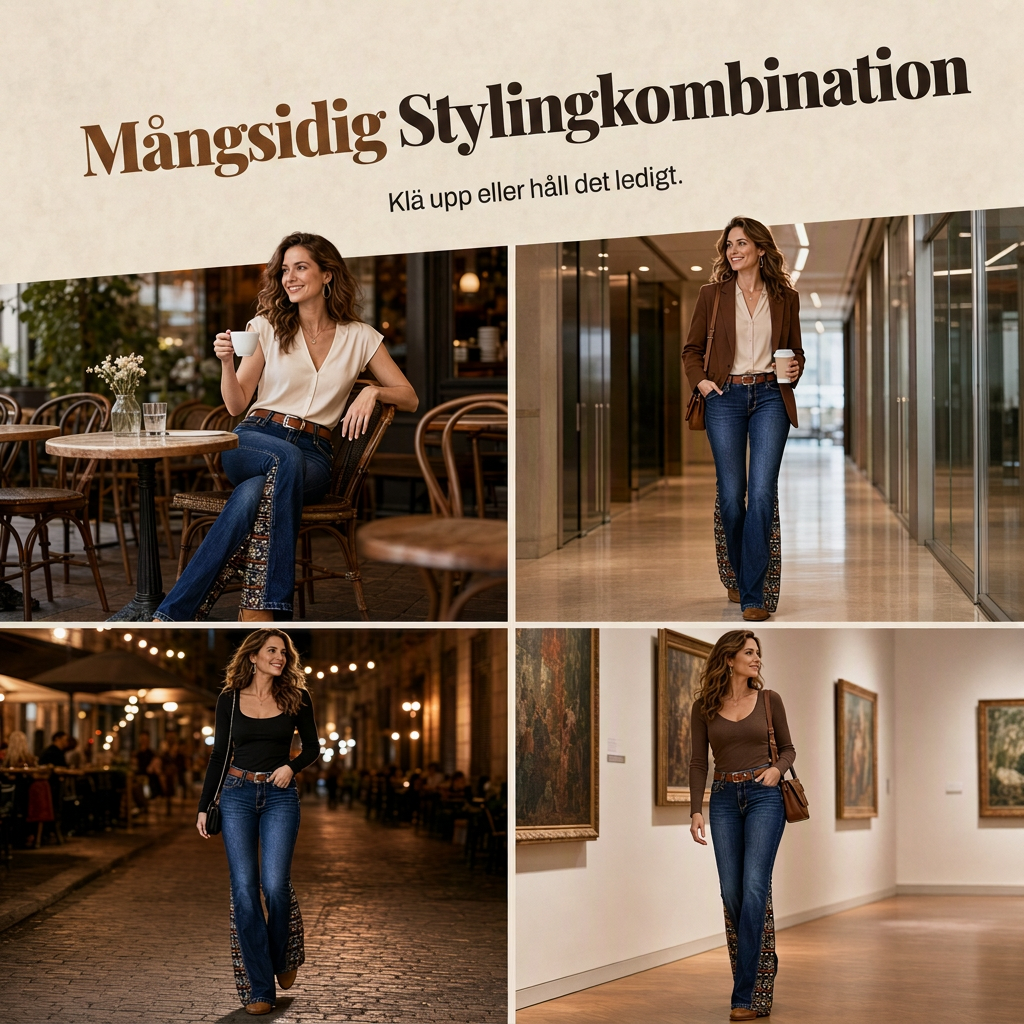 Kvinnors retro-klockisjeans med bohemiskt tryck