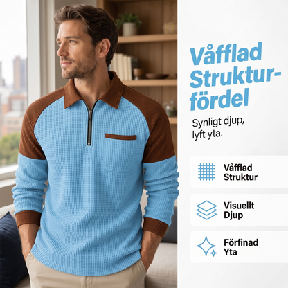 Herr ledig sweatshirt med våffelstickning och kvartszip