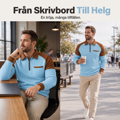 Herr ledig sweatshirt med våffelstickning och kvartszip
