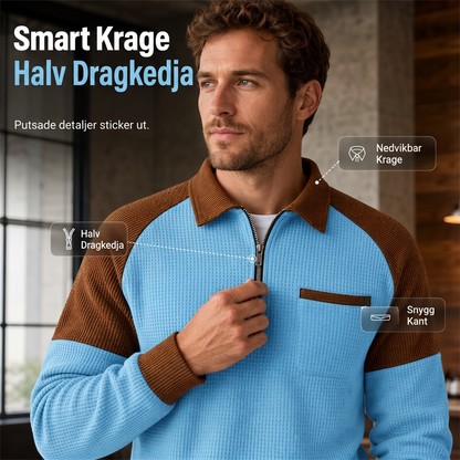 Herr ledig sweatshirt med våffelstickning och kvartszip