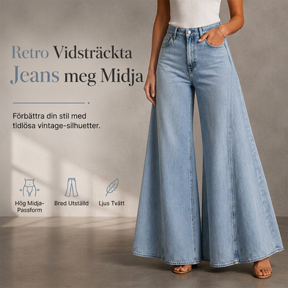 Kvinnors lediga högmidjade jeans med vida ben