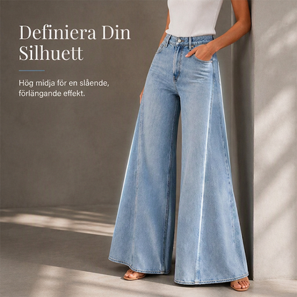 Kvinnors lediga högmidjade jeans med vida ben