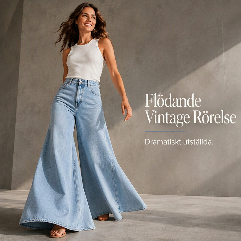 Kvinnors lediga högmidjade jeans med vida ben