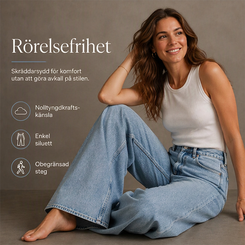 Kvinnors lediga högmidjade jeans med vida ben