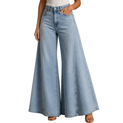 Kvinnors lediga högmidjade jeans med vida ben