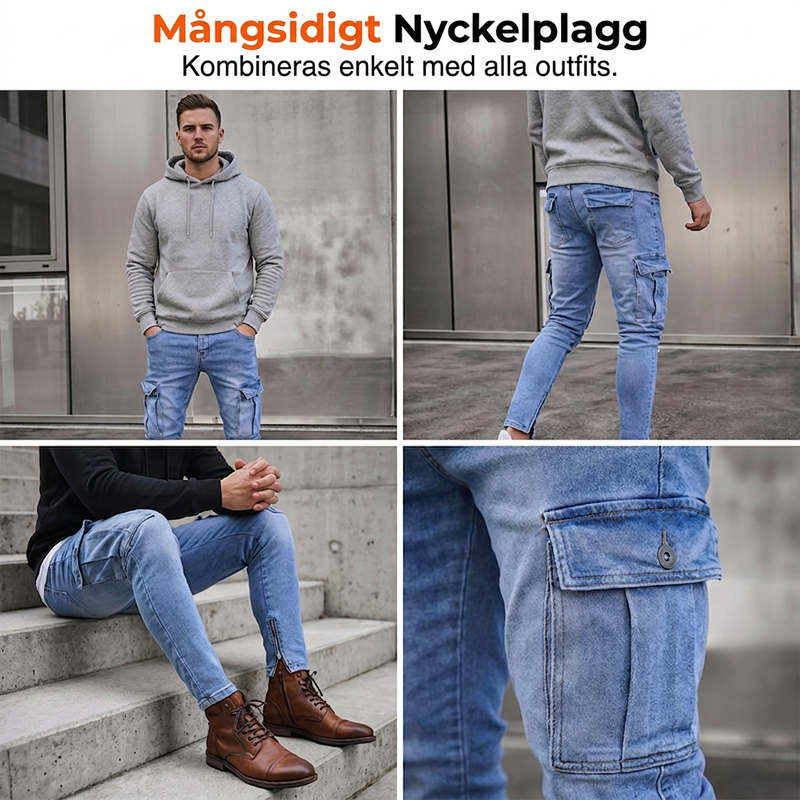 Cargojeans för män, skinny fit med stretch
