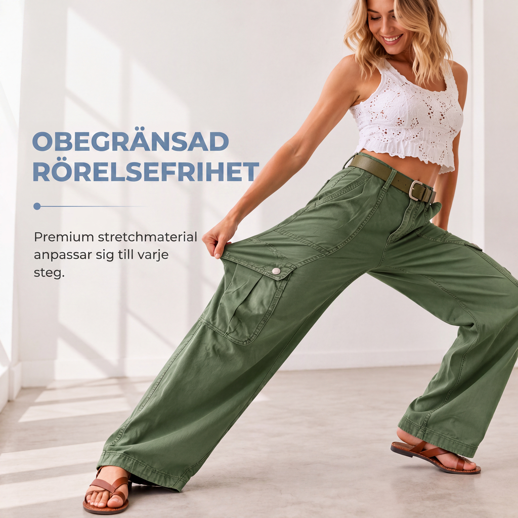 Vida, stretchiga cargobyxor för kvinnor