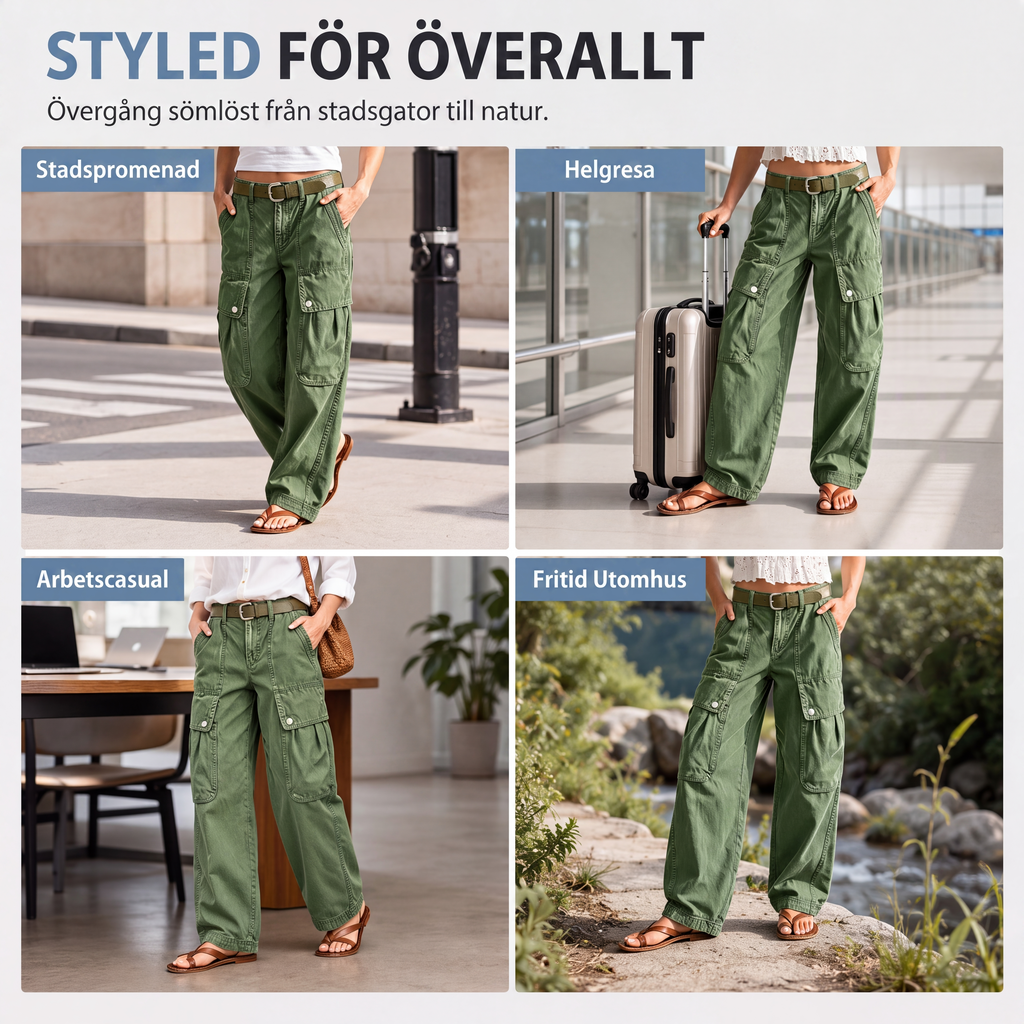 Vida, stretchiga cargobyxor för kvinnor